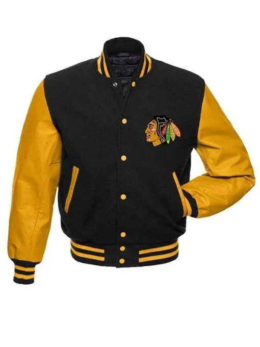 Chicago Blackhawks Black and Yellow Varsity Jacket
