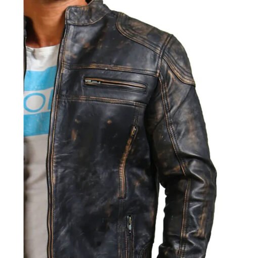 David Distressed Leather Motorcycle Jacket - Image 3
