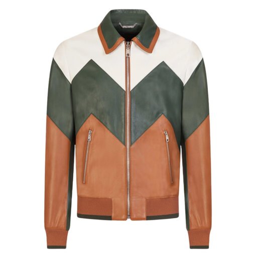 Ivan Multi Color Bomber Leather Jacket - Image 2