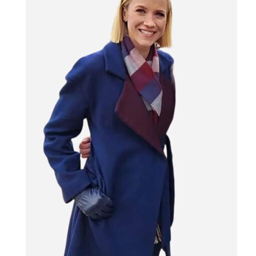 Jessy Schram Mystic Christmas Blue Trench Coat - Image 2
