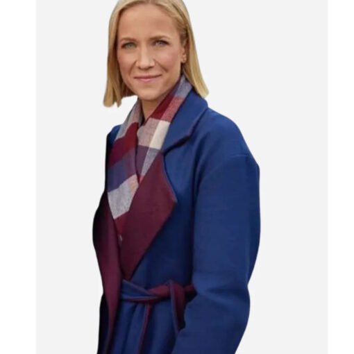 Jessy Schram Mystic Christmas Blue Trench Coat - Image 3