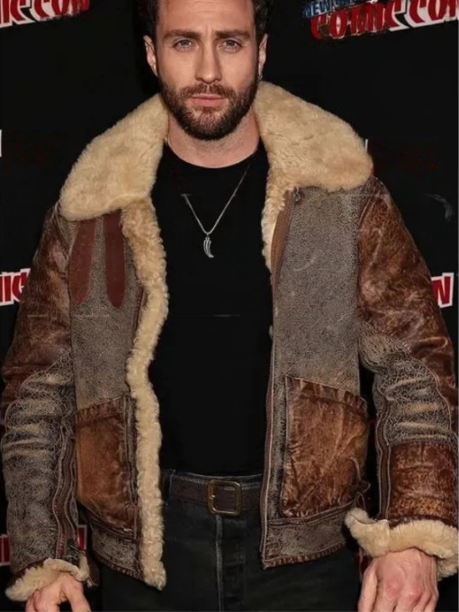 Aaron Taylor Shearling Leather Jacket