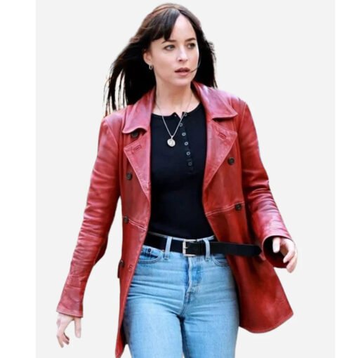 Madame Web Dakota Johnson Maroon Coat - Image 4