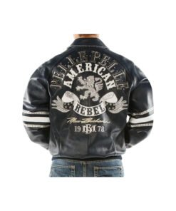 Men American Rebel Navy Blue Pelle Pelle Studded Jacket