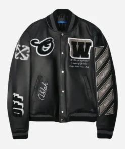 Off White Black Leather Varsity Jacket