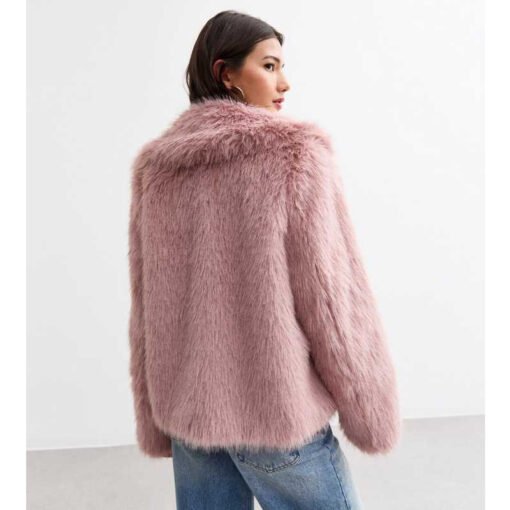 Pale Pink Shaggy Faux Fur Coat - Image 4
