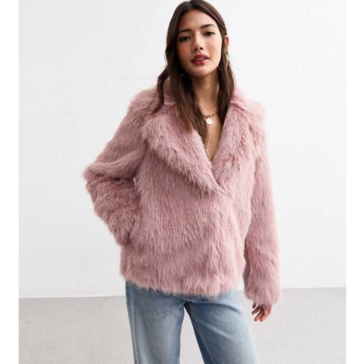 Pale Pink Shaggy Faux Fur Coat - Image 5