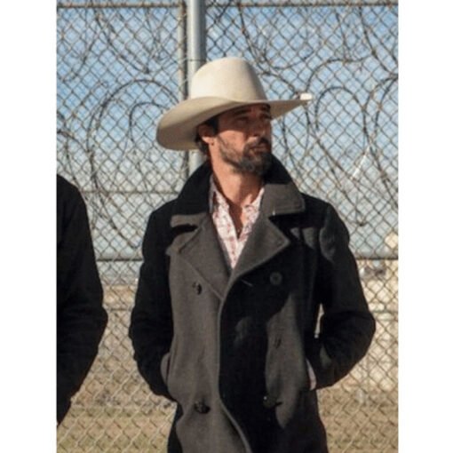 Ryan Bingham Yellowstone Gray Wool Pea Coat - Image 3