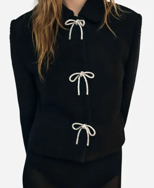 Savannah Sellers The Today Show Black Embellished Bow Tweed Jacket - Image 2