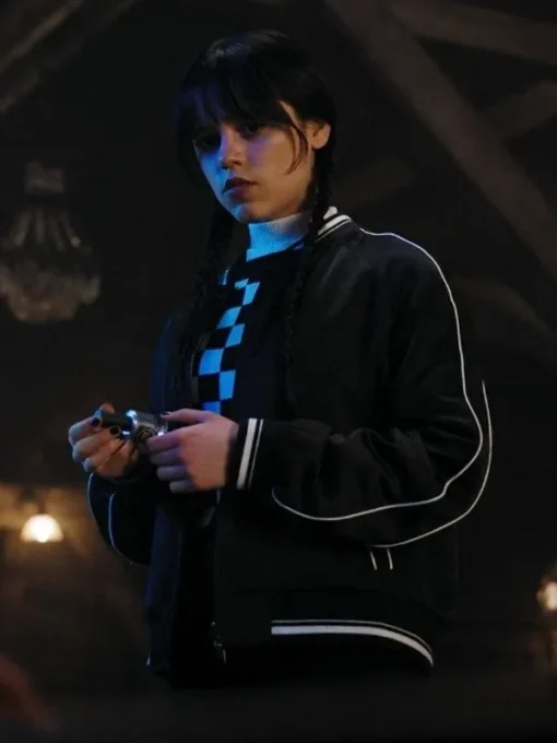 Wednesday Jenna Ortega Black Bomber Jacket - Image 4