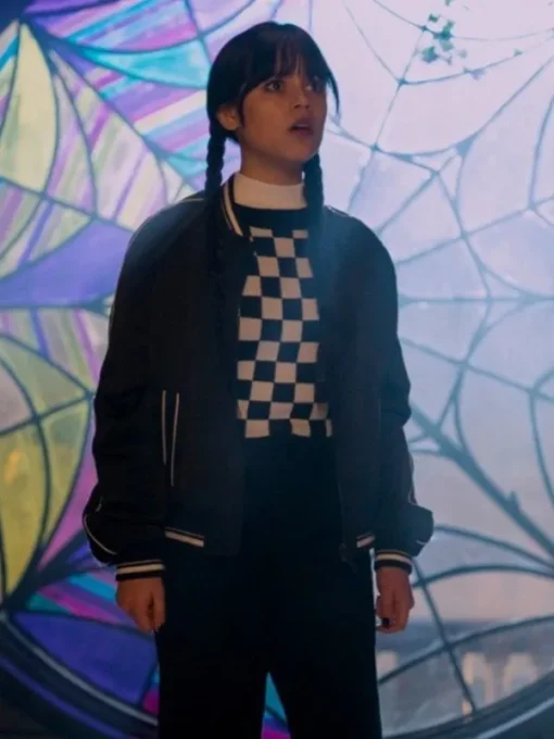 Wednesday Jenna Ortega Black Bomber Jacket