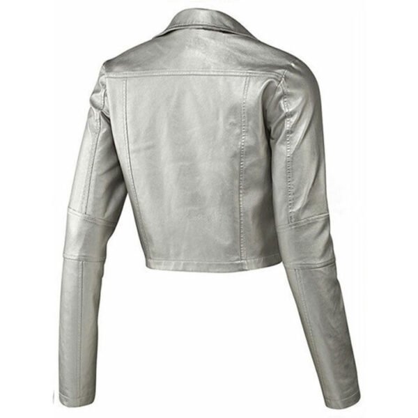 Alternative view of Biker Style Silver Leather Jacket