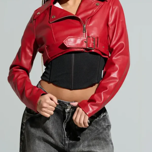 Alternative view of Red Essential Cropped Leather Jacket