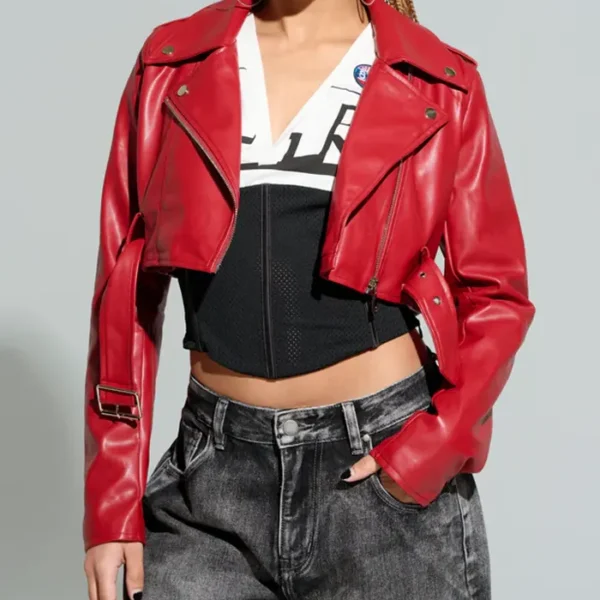 Red Essential Cropped Leather Jacket