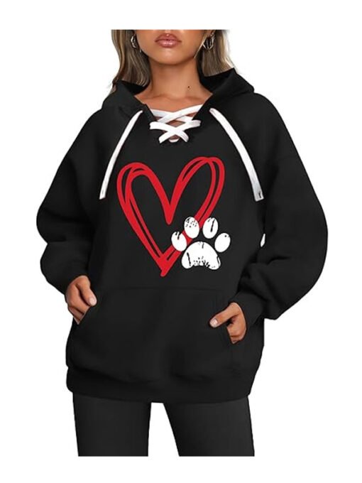 Valentine Day Black Lace Up Hoodie