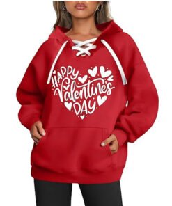 Valentine Day Red Heart Print Hoodie
