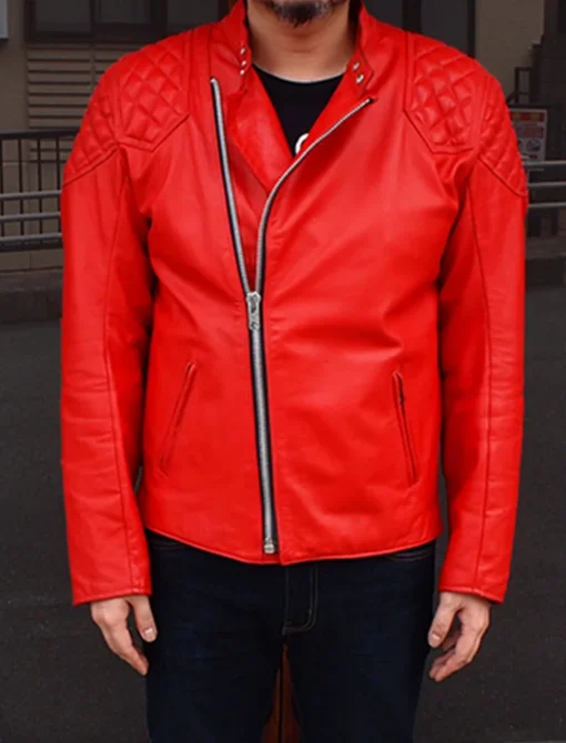 Classic Style Red Vintage Leather Jacket - Image 2