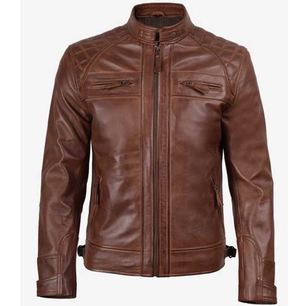 Cognac Leather Café Racer Jacket