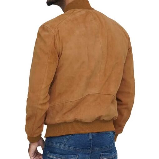 Light Brown Suede Bomber Jacket - Image 4