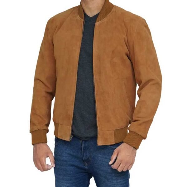 Light Brown Suede Bomber Jacket