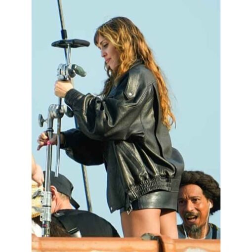 Miley Cyrus Black Leather Jacket - Image 5
