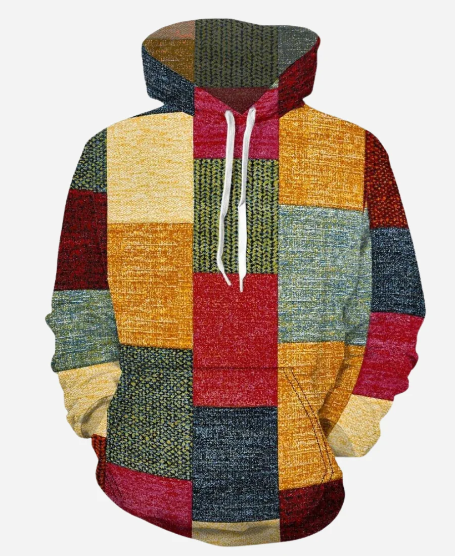 Vintage 90s 3d Printed Plaid Pattern Casual Hoodie - Image 2