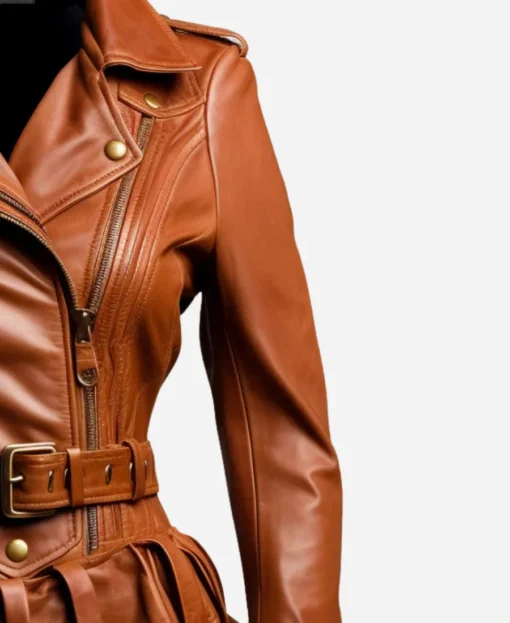 Men’s Asymmetrical Brown Leather Jacket - Image 3