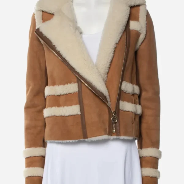 Asymmetrical Zip Fastening Shearling Jacket For Unisex