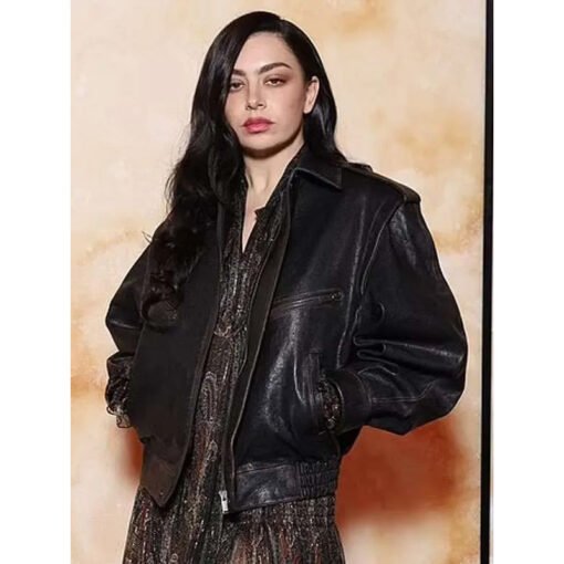 Charli XCX PFW 2025 Brown Leather Jacket - Image 2
