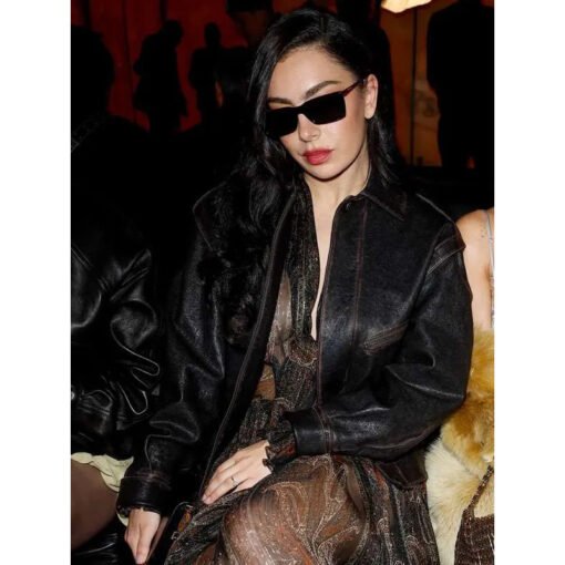 Charli XCX PFW 2025 Brown Leather Jacket - Image 4