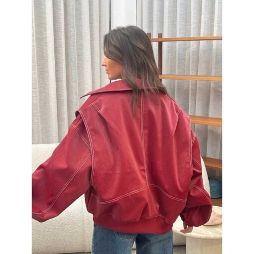 Contrast Stitch Red Jacket - Image 4