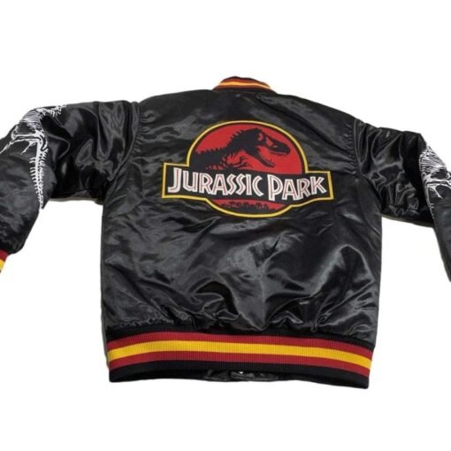 Jurassic Park Bomber Black Satin Jacket - Image 2