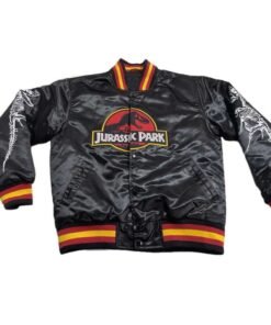 Jurassic Park Bomber Black Satin Jacket