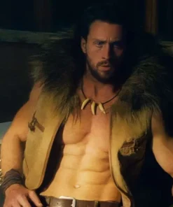 Aaron Taylor-Johnson Kraven the Hunter 2024 Brown Fur Vest