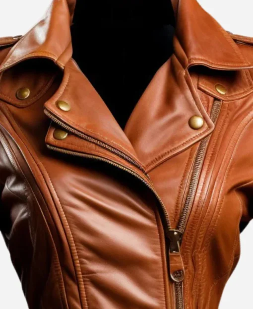 Men’s Asymmetrical Brown Leather Jacket - Image 2