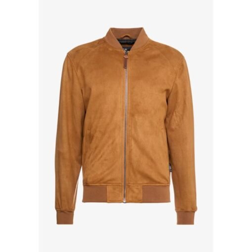 Men's Bomber Light Brown Suede Jacket - Image 4