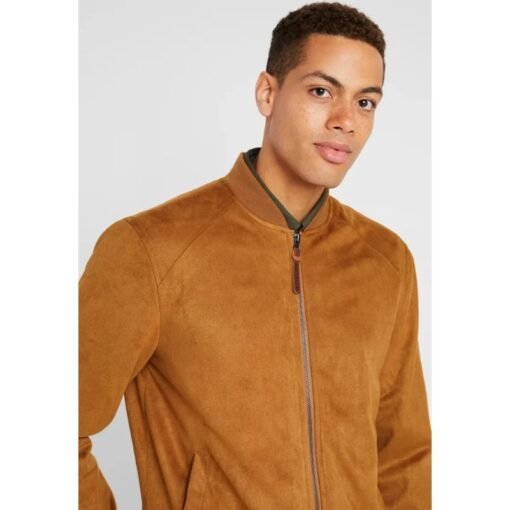 Men's Bomber Light Brown Suede Jacket - Image 3