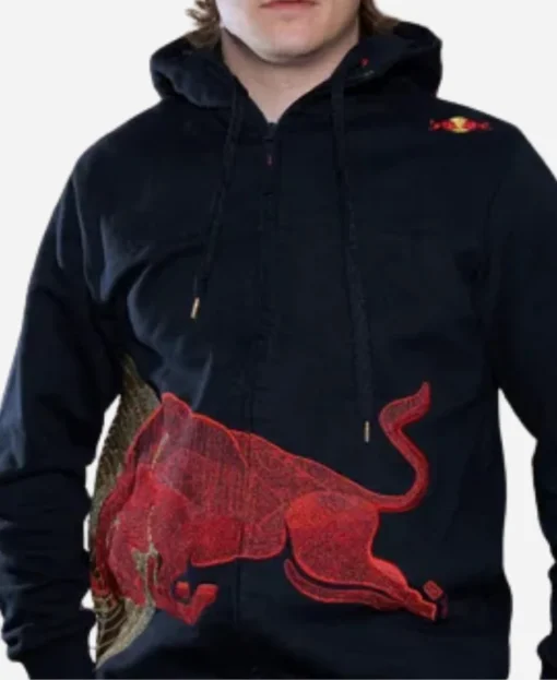 Navy Vintage Red Bull Big Embroidered Logo Racing Hoodie - Image 2
