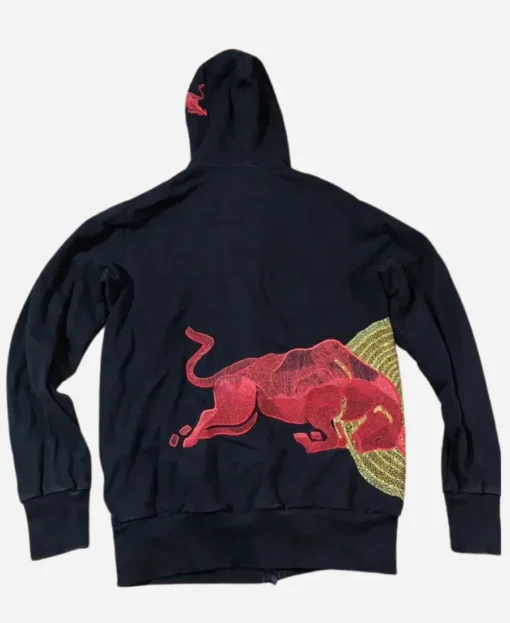 Navy Vintage Red Bull Big Embroidered Logo Racing Hoodie - Image 4