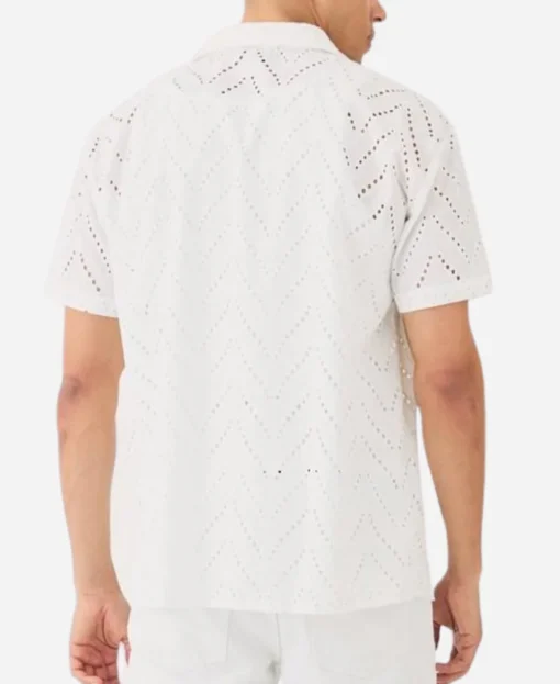 Love Island USA S7 Nicolas Vansteenberghe White Broderie Shirt - Image 3