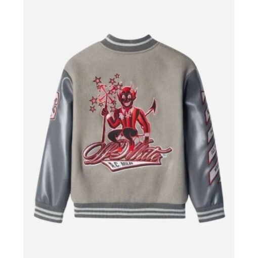Off White Ac Milan Grey Varsity Jacket - Image 3