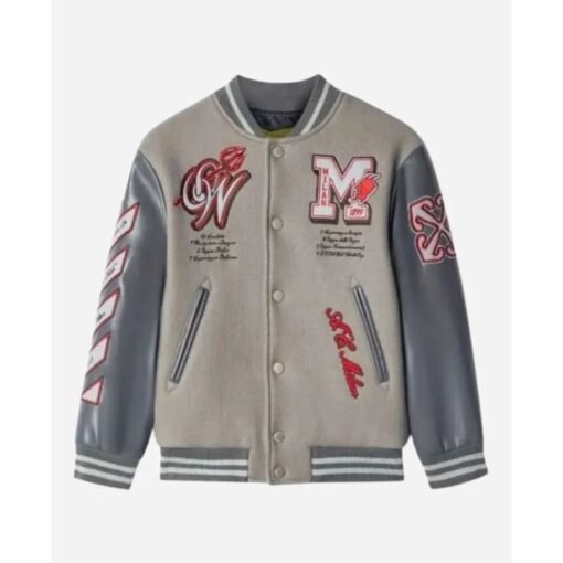 Off White Ac Milan Grey Varsity Jacket - Image 2