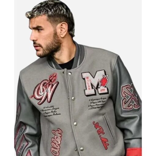 Off White Ac Milan Grey Varsity Jacket