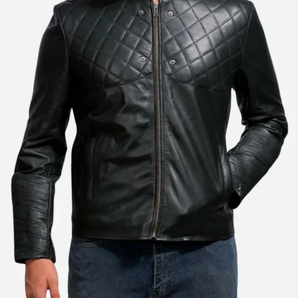 Stephen Amell Hooded Black Leather Jacket For Sale
