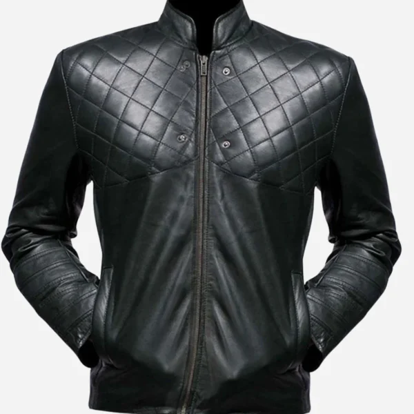 Alternative view of Stephen Amell Hooded Black Leather Jacket
