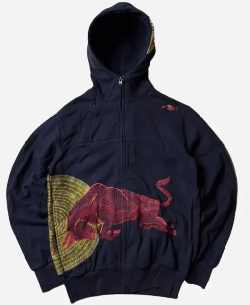 Navy Vintage Red Bull Big Embroidered Logo Racing Hoodie - Image 3