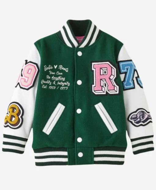 Women’s Leather Varsity Green & White Jacket - Image 4