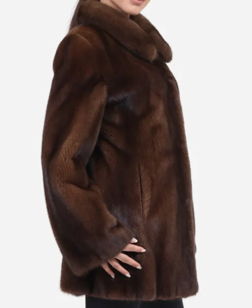 Women’s Shearling Brown Mink Fur Jacket - Image 3