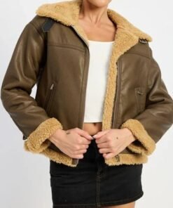B3 Brown Shearling Flight Pilot Jacket For Women’s
