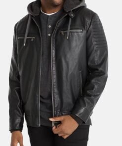 Alternative view of Black Vintage Hooded Leather Jacket